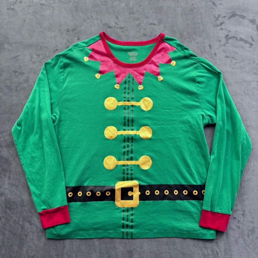 Wondershop Mens Elf Christmas Pajama‎ Top Green Long Sleeve Holiday Shirt XL